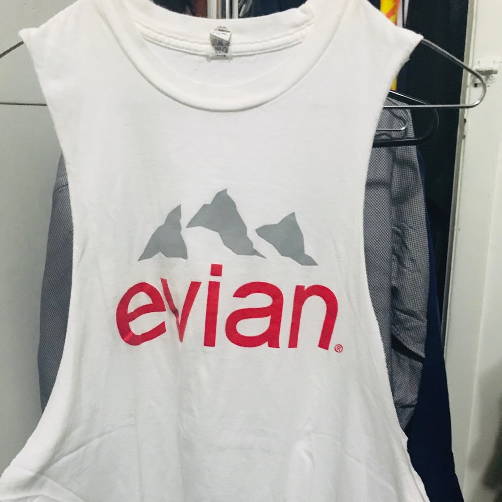 Vintage Evian Mens Cut Off Tank Top White Large